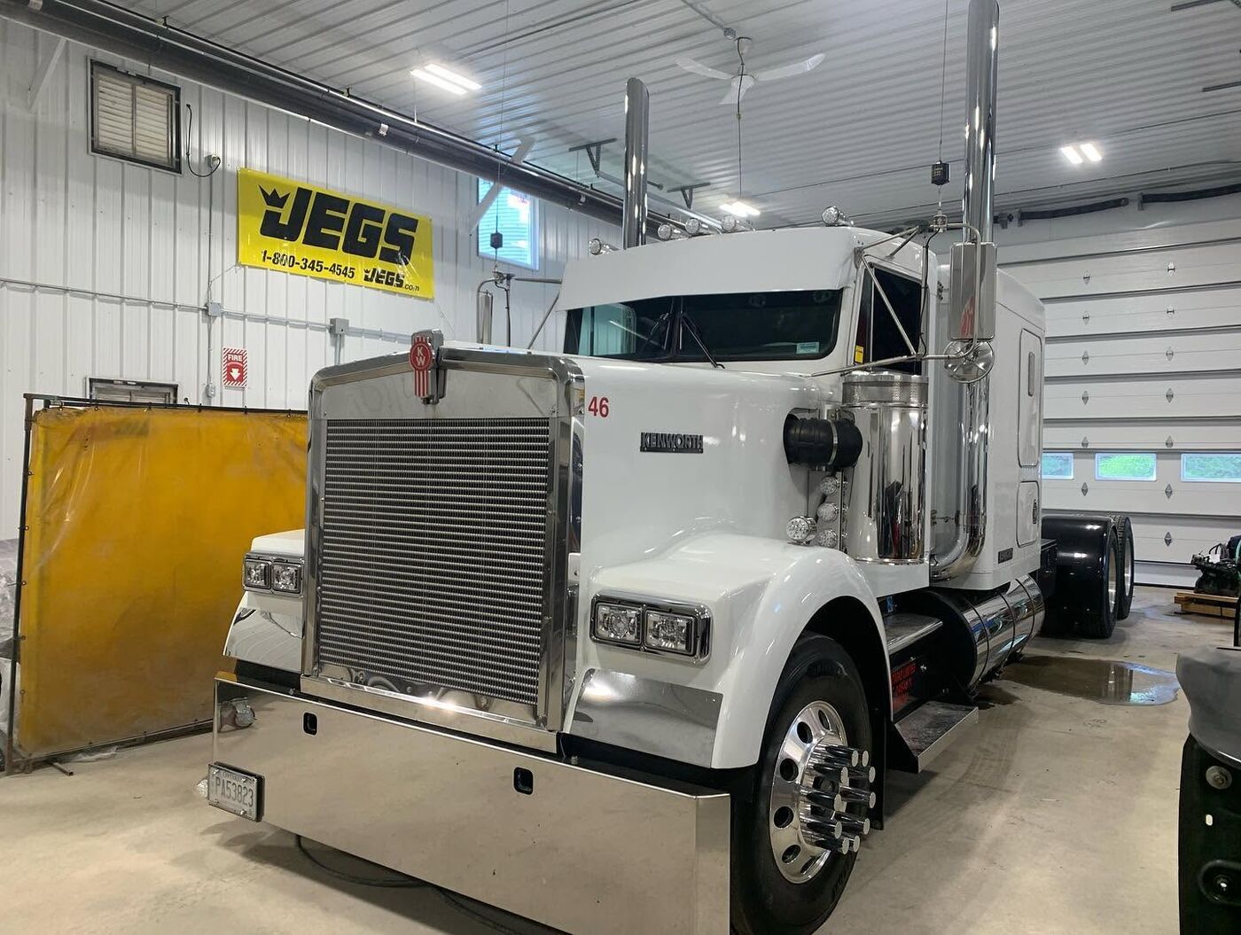 Kenworth highway tractor in the shop